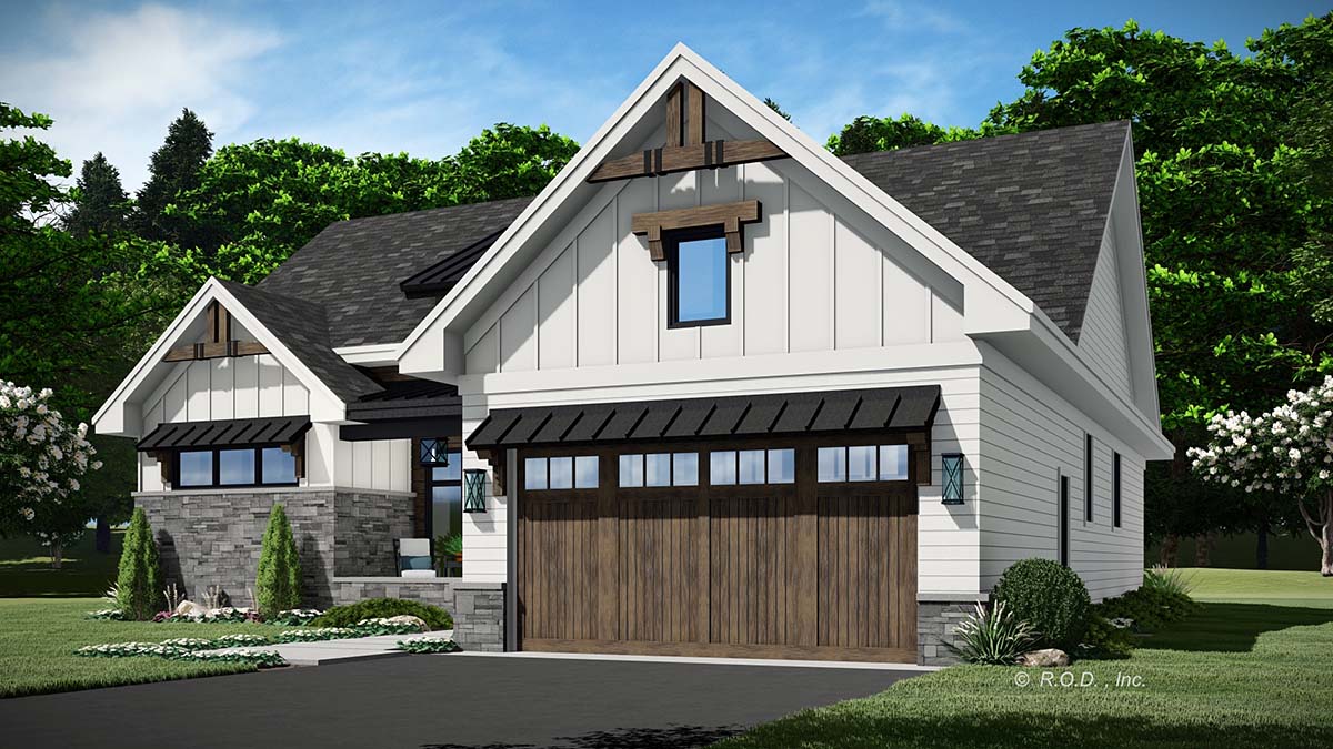 Contemporary, Farmhouse Plan with 1684 Sq. Ft., 2 Bedrooms, 2 Bathrooms, 2 Car Garage Picture 2