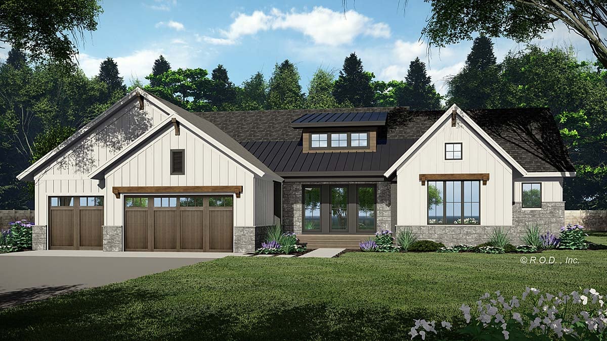 Country, Traditional Plan with 2554 Sq. Ft., 2 Bedrooms, 2 Bathrooms, 3 Car Garage Elevation