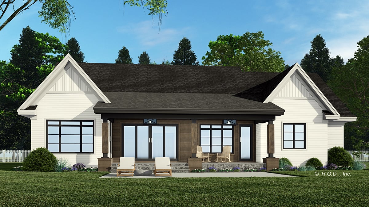 Country, Craftsman, Traditional Plan with 2286 Sq. Ft., 4 Bedrooms, 4 Bathrooms, 2 Car Garage Rear Elevation