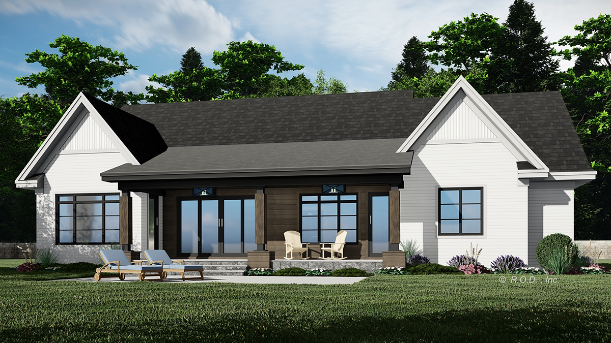 Farmhouse, Traditional Plan with 2277 Sq. Ft., 3 Bedrooms, 3 Bathrooms, 2 Car Garage Rear Elevation