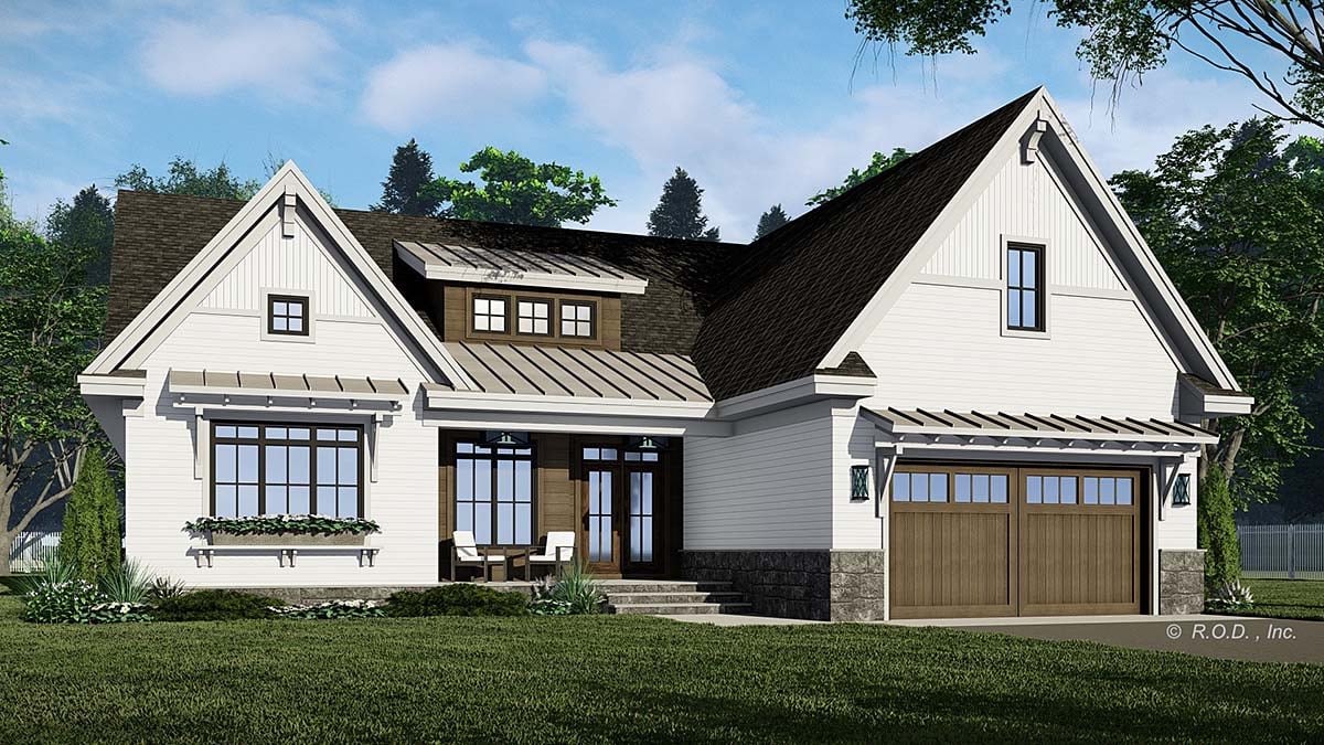 Farmhouse Plan with 2013 Sq. Ft., 3 Bedrooms, 3 Bathrooms, 2 Car Garage Elevation