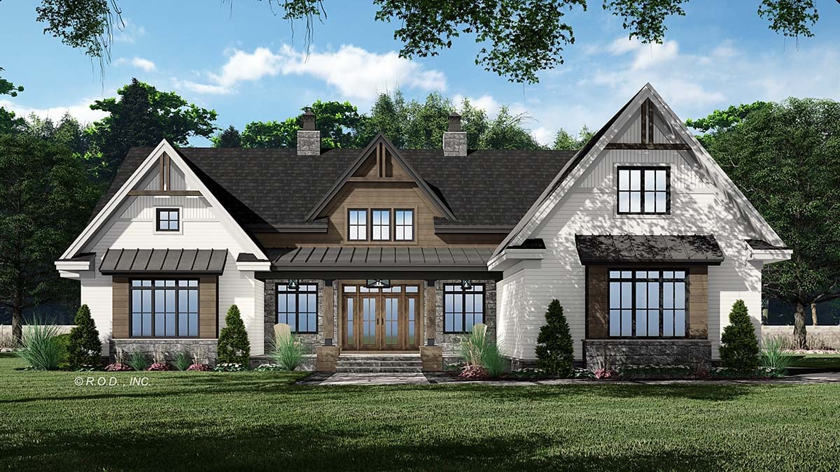 Farmhouse Plan with 2660 Sq. Ft., 3 Bedrooms, 3 Bathrooms, 2 Car Garage Elevation