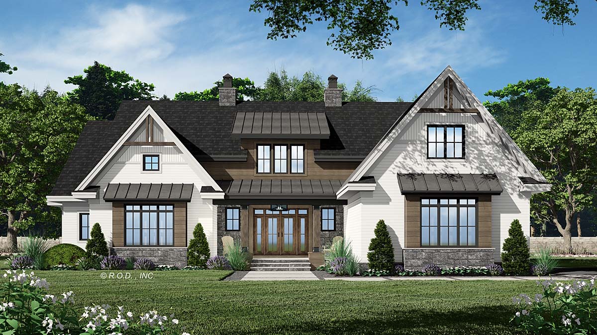 Farmhouse Plan with 3415 Sq. Ft., 4 Bedrooms, 3 Bathrooms, 2 Car Garage Elevation
