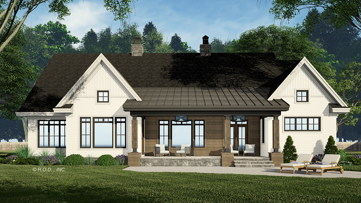 Farmhouse Plan with 3415 Sq. Ft., 4 Bedrooms, 3 Bathrooms, 2 Car Garage Rear Elevation