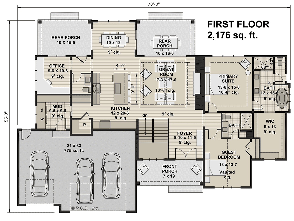 Contemporary Farmhouse New American Style Level One of Plan 41940