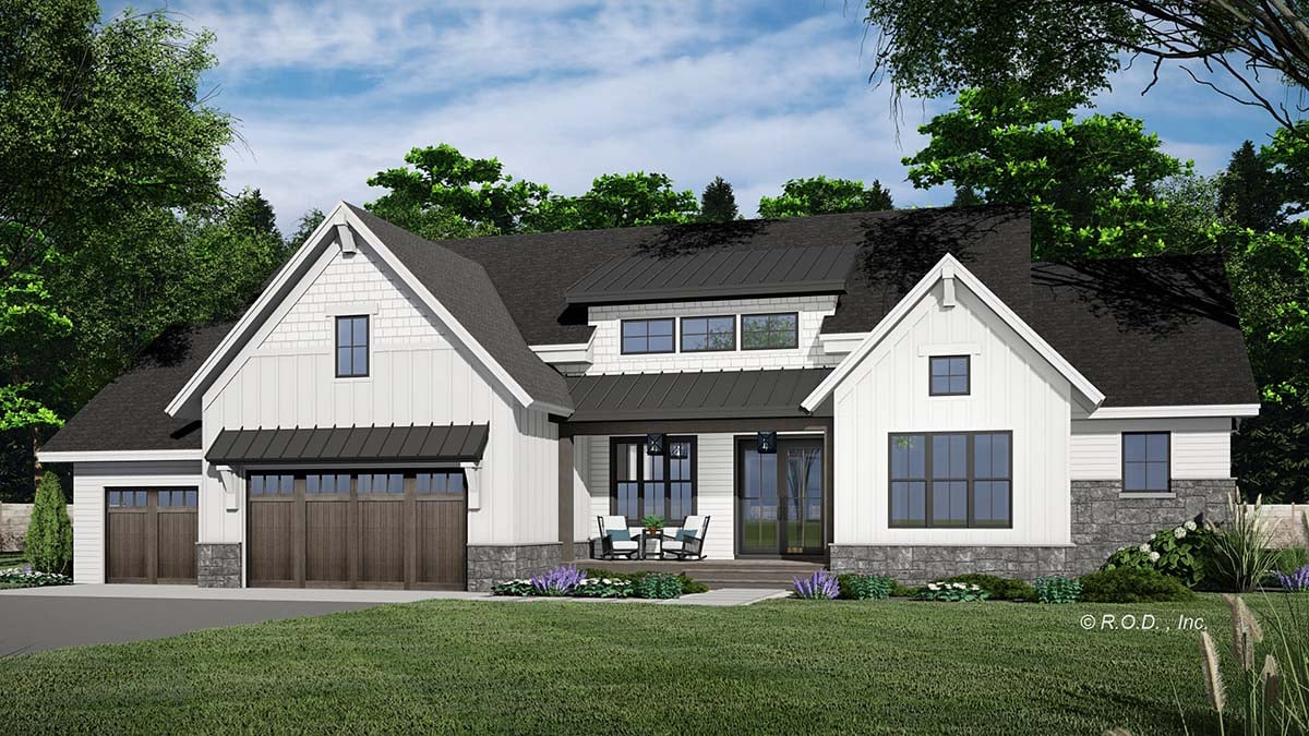 Contemporary, Farmhouse, New American Style Plan with 2176 Sq. Ft., 2 Bedrooms, 3 Bathrooms, 3 Car Garage Picture 2