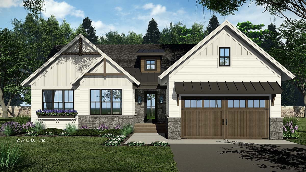 Contemporary, Craftsman, Farmhouse, New American Style Plan with 1952 Sq. Ft., 3 Bedrooms, 2 Bathrooms, 2 Car Garage Elevation