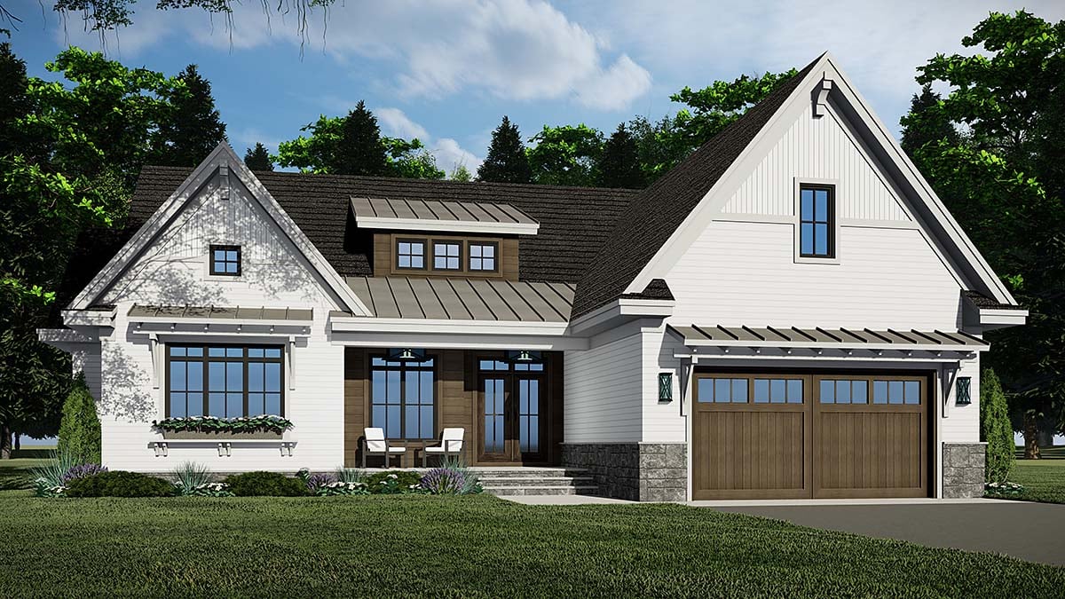 Contemporary, Farmhouse, New American Style Plan with 2100 Sq. Ft., 3 Bedrooms, 3 Bathrooms, 2 Car Garage Elevation