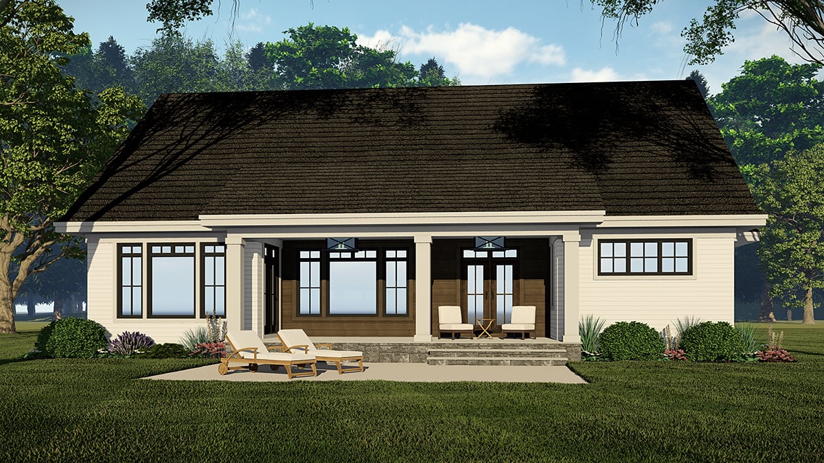 Contemporary Farmhouse New American Style Rear Elevation of Plan 41944