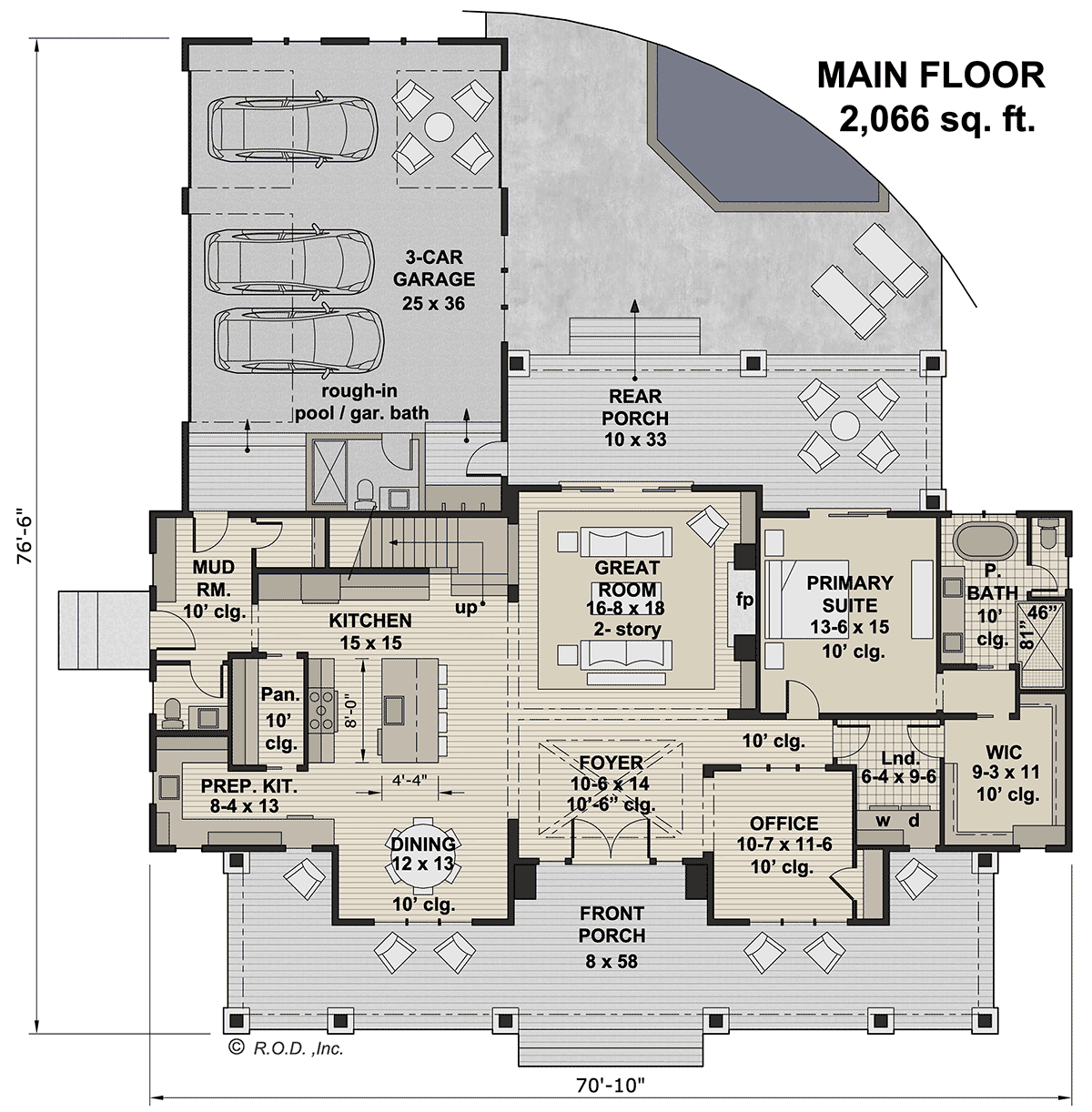 Contemporary Country Farmhouse Level One of Plan 41945