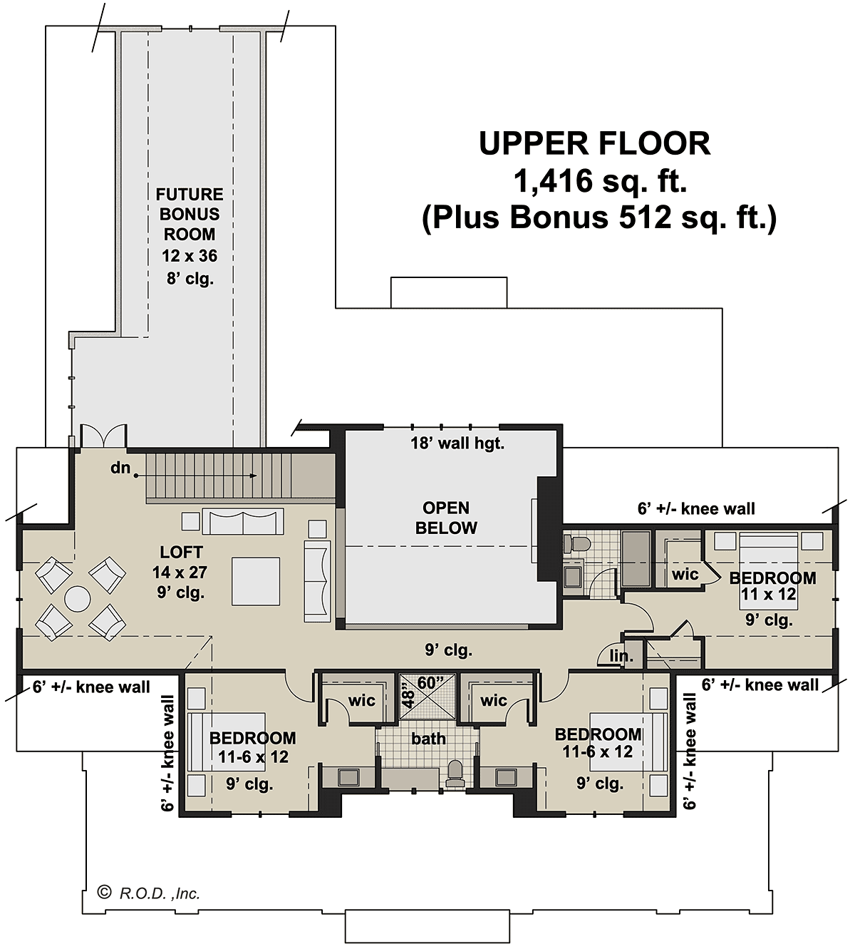 Contemporary Country Farmhouse Level Two of Plan 41945