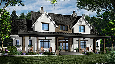 Contemporary Country Farmhouse Elevation of Plan 41945