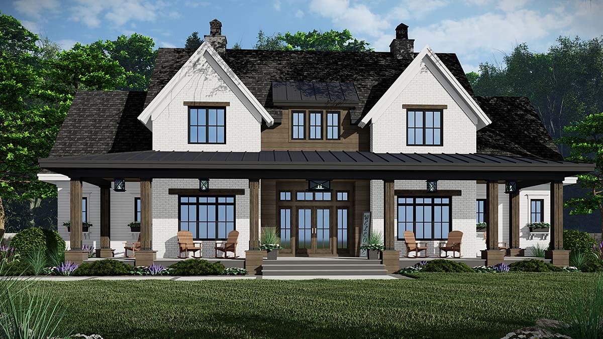 Contemporary, Country, Farmhouse Plan with 3482 Sq. Ft., 4 Bedrooms, 4 Bathrooms, 3 Car Garage Picture 2