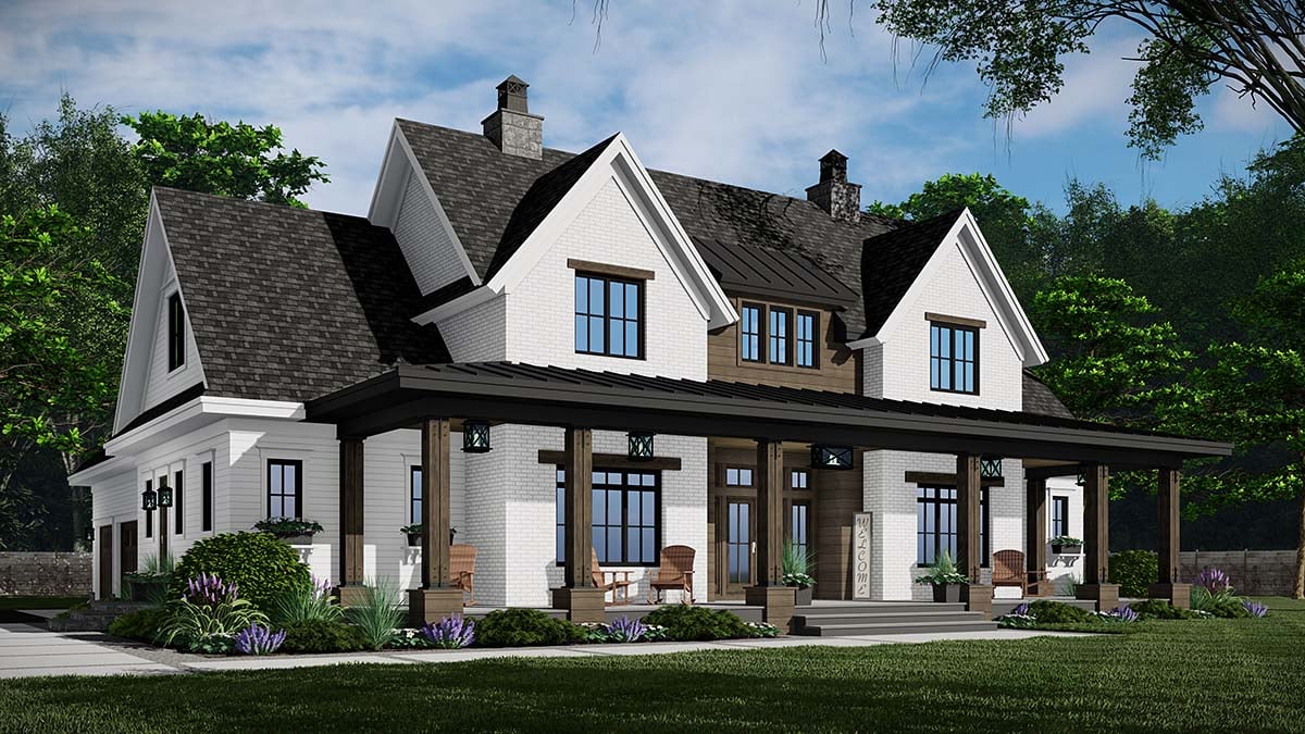 Contemporary, Country, Farmhouse Plan with 3482 Sq. Ft., 4 Bedrooms, 4 Bathrooms, 3 Car Garage Picture 3