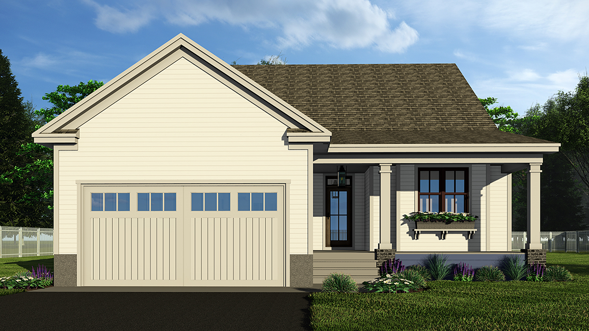 Cottage, Country, Farmhouse Plan with 2454 Sq. Ft., 3 Bedrooms, 4 Bathrooms, 2 Car Garage Rear Elevation