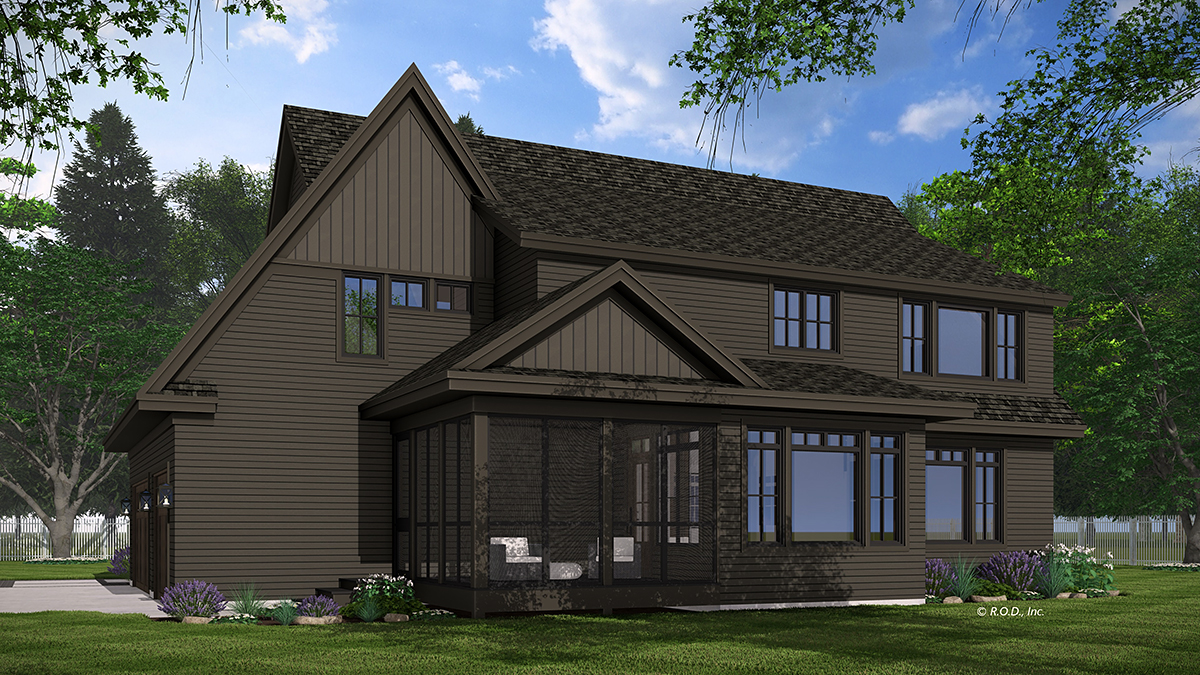 Country, Craftsman, Farmhouse, Traditional Plan with 3136 Sq. Ft., 4 Bedrooms, 4 Bathrooms, 3 Car Garage Rear Elevation