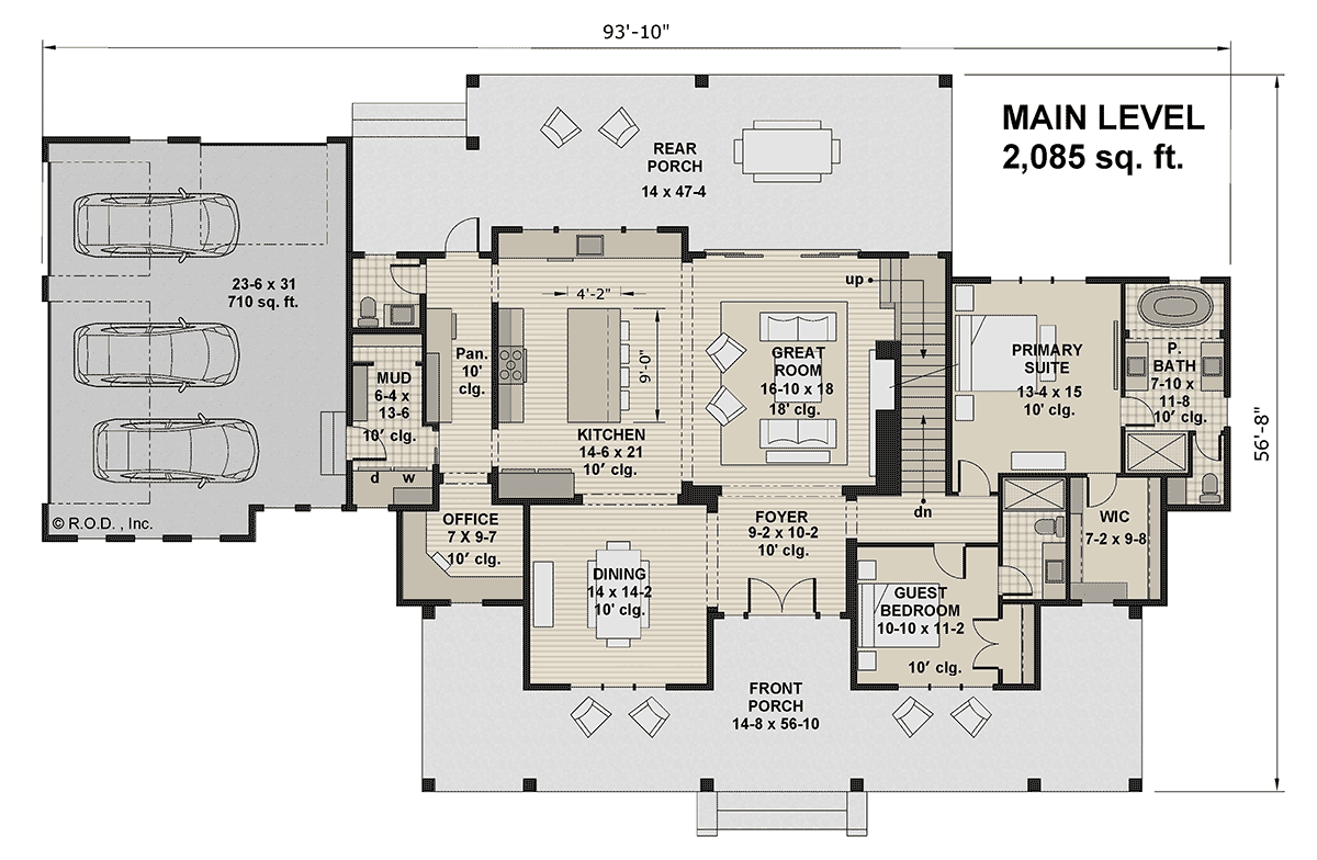 Country Craftsman Farmhouse Level One of Plan 41954