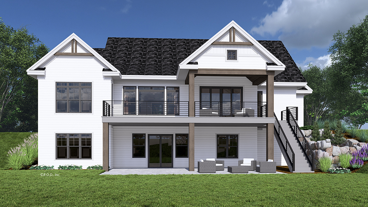 Craftsman, Farmhouse, New American Style, Traditional Plan with 3046 Sq. Ft., 4 Bedrooms, 4 Bathrooms, 2 Car Garage Rear Elevation
