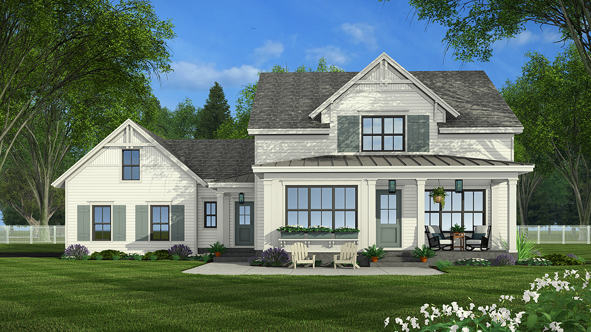 Country Farmhouse New American Style Rear Elevation of Plan 41973