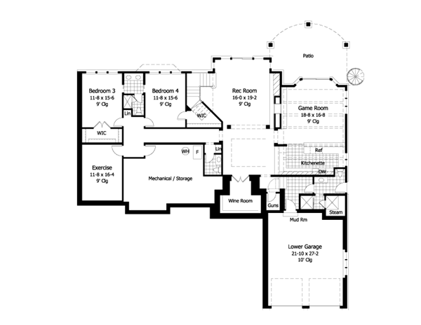 European One-Story Ranch Traditional Lower Level of Plan 42002