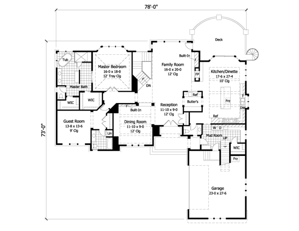 European One-Story Ranch Traditional Level One of Plan 42002