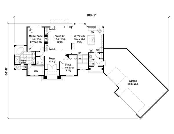 European One-Story Ranch Traditional Level One of Plan 42015