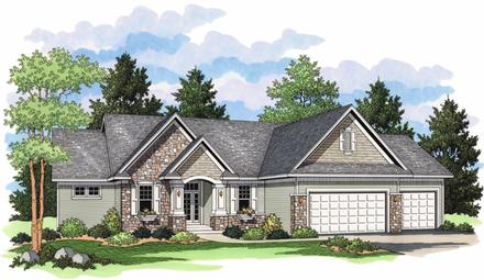 European One-Story Ranch Traditional Elevation of Plan 42020