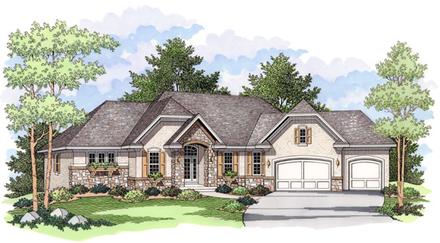 European Ranch Traditional Elevation of Plan 42023