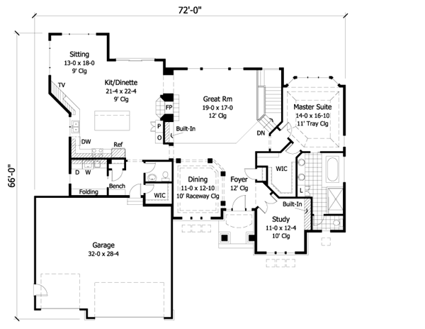 European One-Story Ranch Traditional Level One of Plan 42025