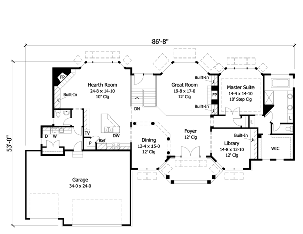 European One-Story Ranch Traditional Level One of Plan 42027
