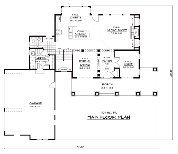 European Farmhouse Traditional Level One of Plan 42035