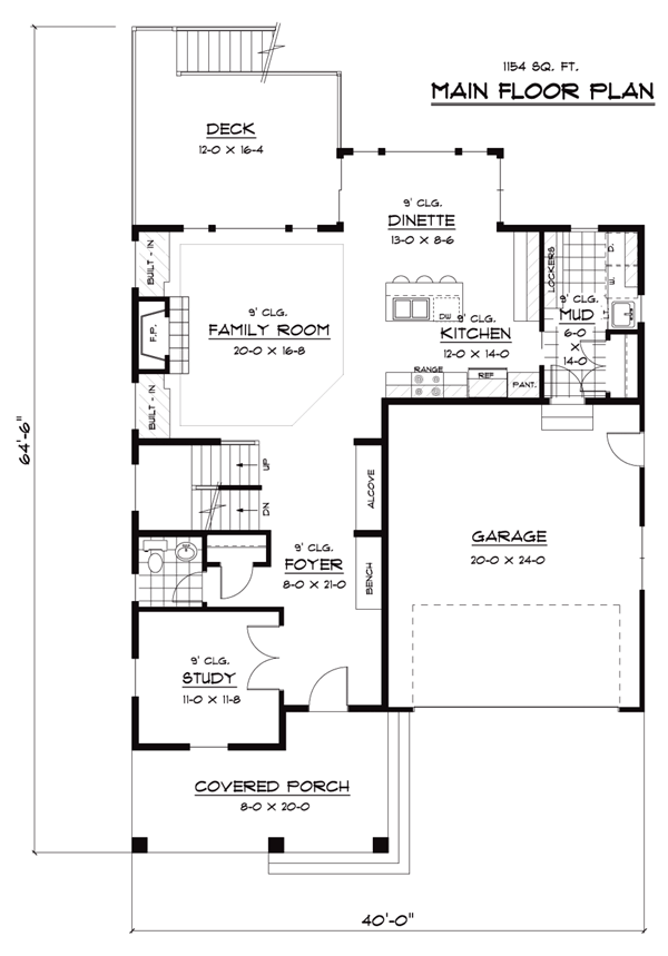 Bungalow Craftsman European Narrow Lot Traditional Level One of Plan 42043