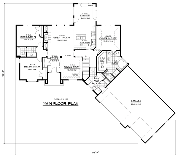 European One-Story Ranch Traditional Level One of Plan 42052