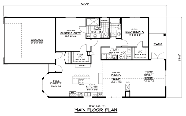 European Narrow Lot Ranch Traditional Level One of Plan 42054