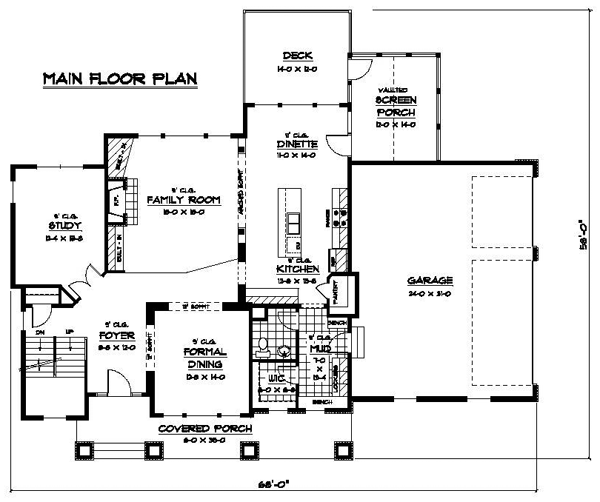 Colonial Craftsman European Traditional Level One of Plan 42066