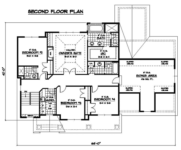 Colonial Craftsman European Traditional Level Two of Plan 42066