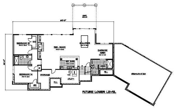 Colonial European Ranch Traditional Lower Level of Plan 42073