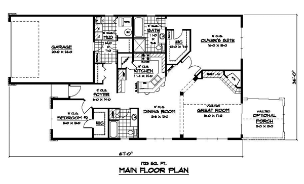 Craftsman Narrow Lot One-Story Ranch Traditional Level One of Plan 42077