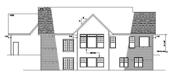 Craftsman, One-Story, Traditional, Tudor Plan with 1632 Sq. Ft., 3 Bedrooms, 2 Bathrooms, 3 Car Garage Rear Elevation