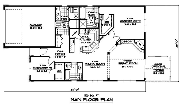 Narrow Lot One-Story Traditional Level One of Plan 42103