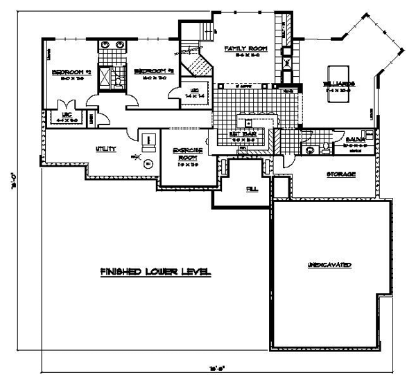 Craftsman European Ranch Traditional Lower Level of Plan 42107