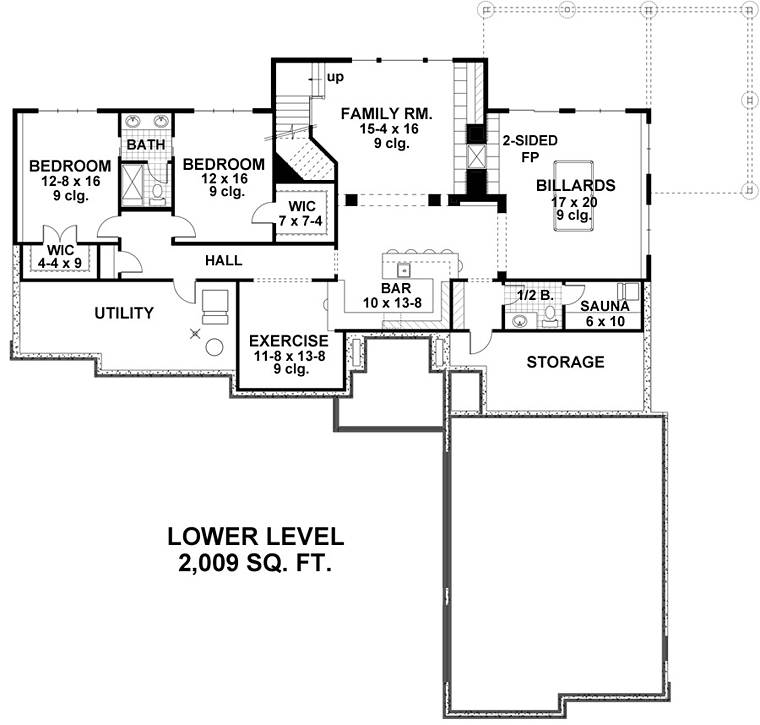 European Ranch Traditional Lower Level of Plan 42108