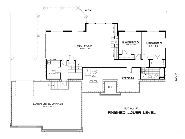 Craftsman Ranch Traditional Lower Level of Plan 42120