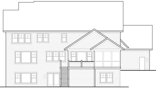 Traditional Plan with 3156 Sq. Ft., 4 Bedrooms, 4 Bathrooms, 3 Car Garage Rear Elevation