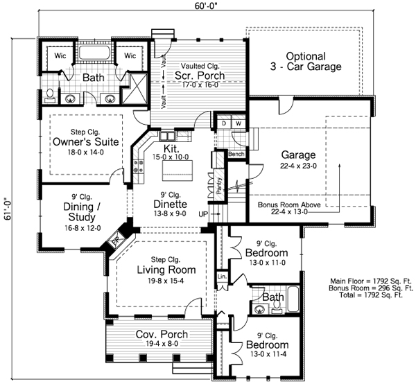 European Ranch Traditional Level One of Plan 42503