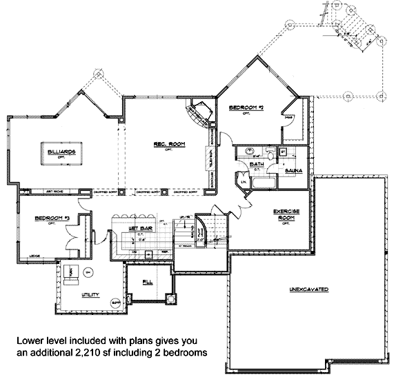 European Ranch Traditional Lower Level of Plan 42508