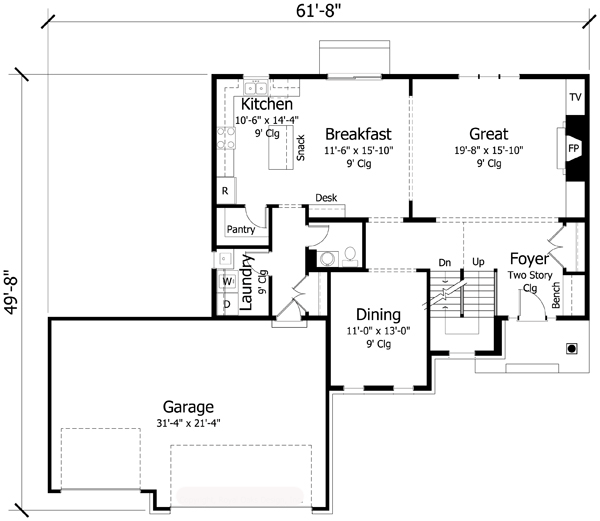 Country Craftsman Traditional Level One of Plan 42528