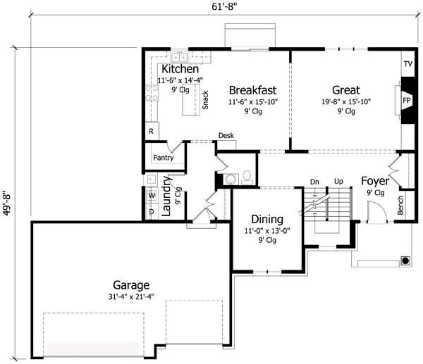 Country Craftsman Traditional Level One of Plan 42533