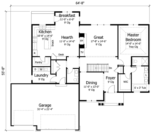 Cottage Country Craftsman European Ranch Traditional Level One of Plan 42549