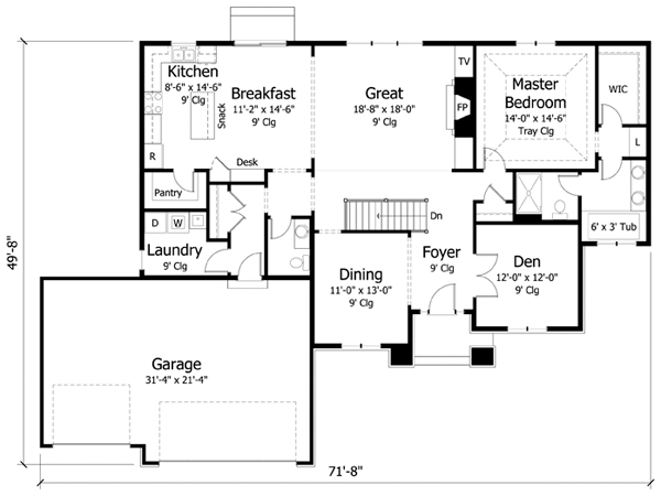 Cottage Country Craftsman European Ranch Traditional Level One of Plan 42550